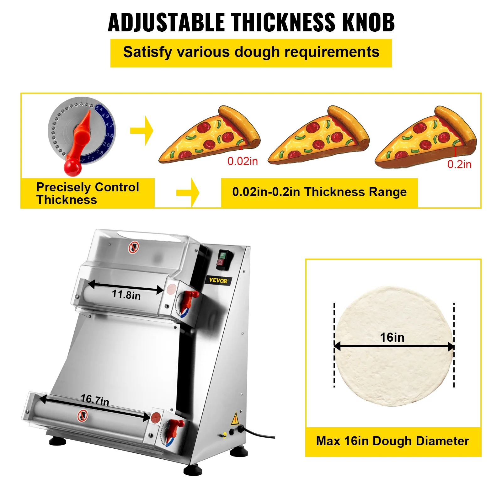 VEVORbrand Commercial Dough Roller Sheeter 15.7inch Electric Pizza Dough Roller Machine 370W Automatically Suitable for Noodle Pizza Bread and Pasta Maker Equipment