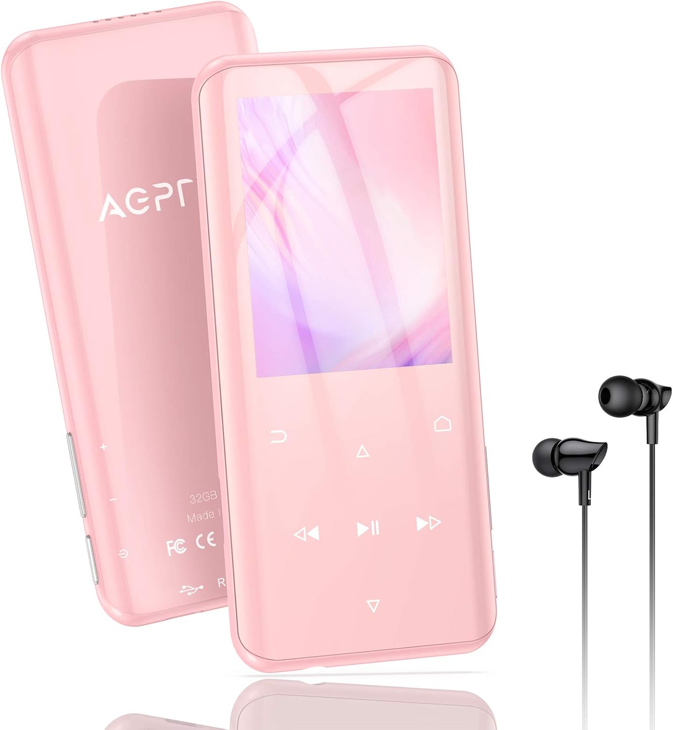 32GB MP3 Player with Bluetooth 5.0, AGPTEK A17X 2.4" Curved Screen Music Player with Speaker Lossless Sound with FM Radio, Voice Recorder, Supports up to 128GB Pink Pack of 2