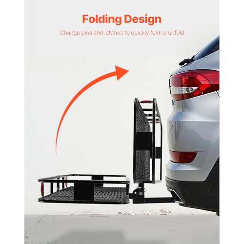 VEVOR 70" x 30" x 6", Hitch Cargo Carrier, 500 lbs Capacity with Nighttime Reflective Reminder, Folding Hitch Mount Cargo Carrier Basket with Hitch Lock for 2" Receiver, Fit for SUVs