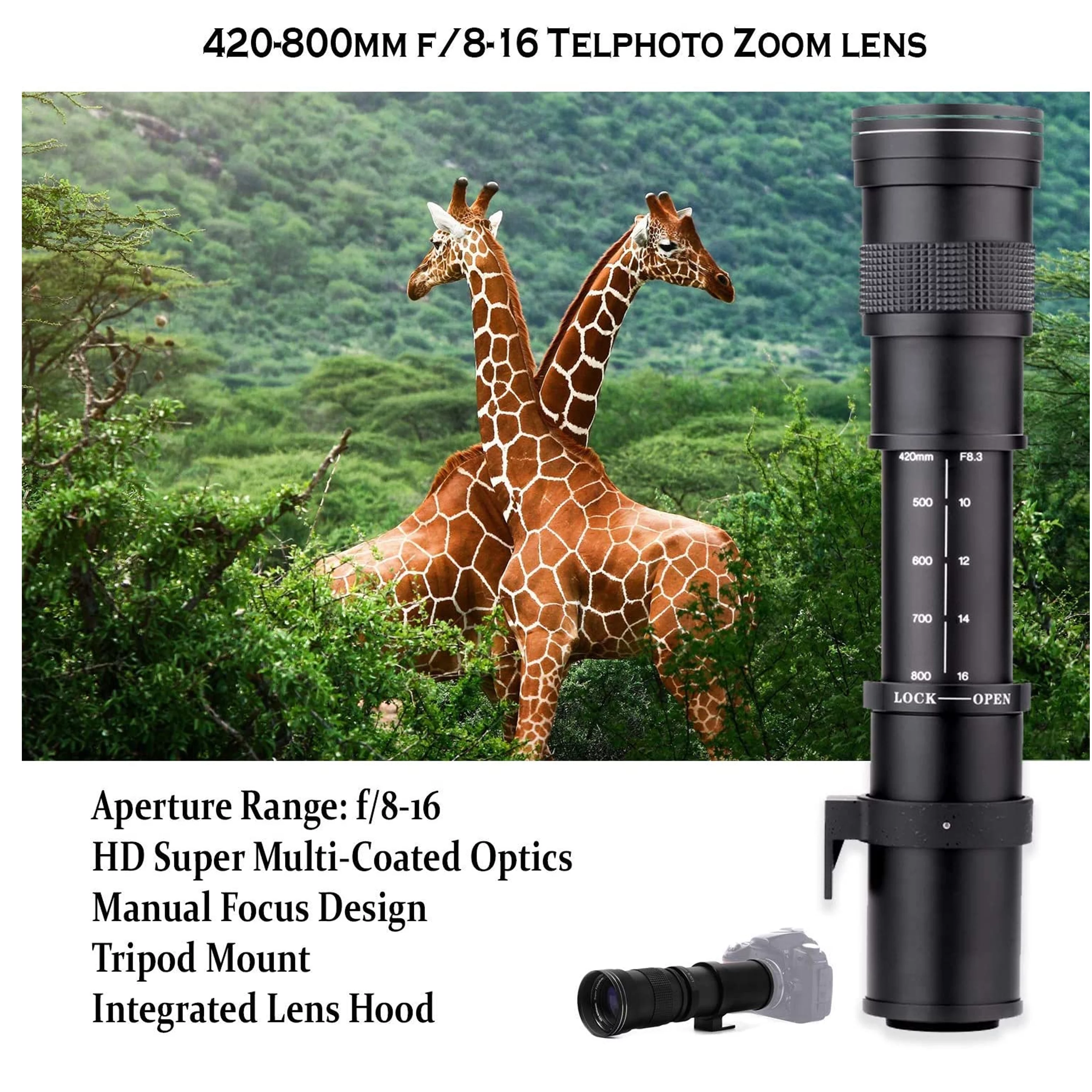 Canon EOS 2000D / Rebel T7 DSLR Camera w/18-55mm + 75-300mm Zoom Lenses + 420-800mm Super Telephoto Lens + 128GB Memory + Case + Tripod + Filters -38pc Bundle