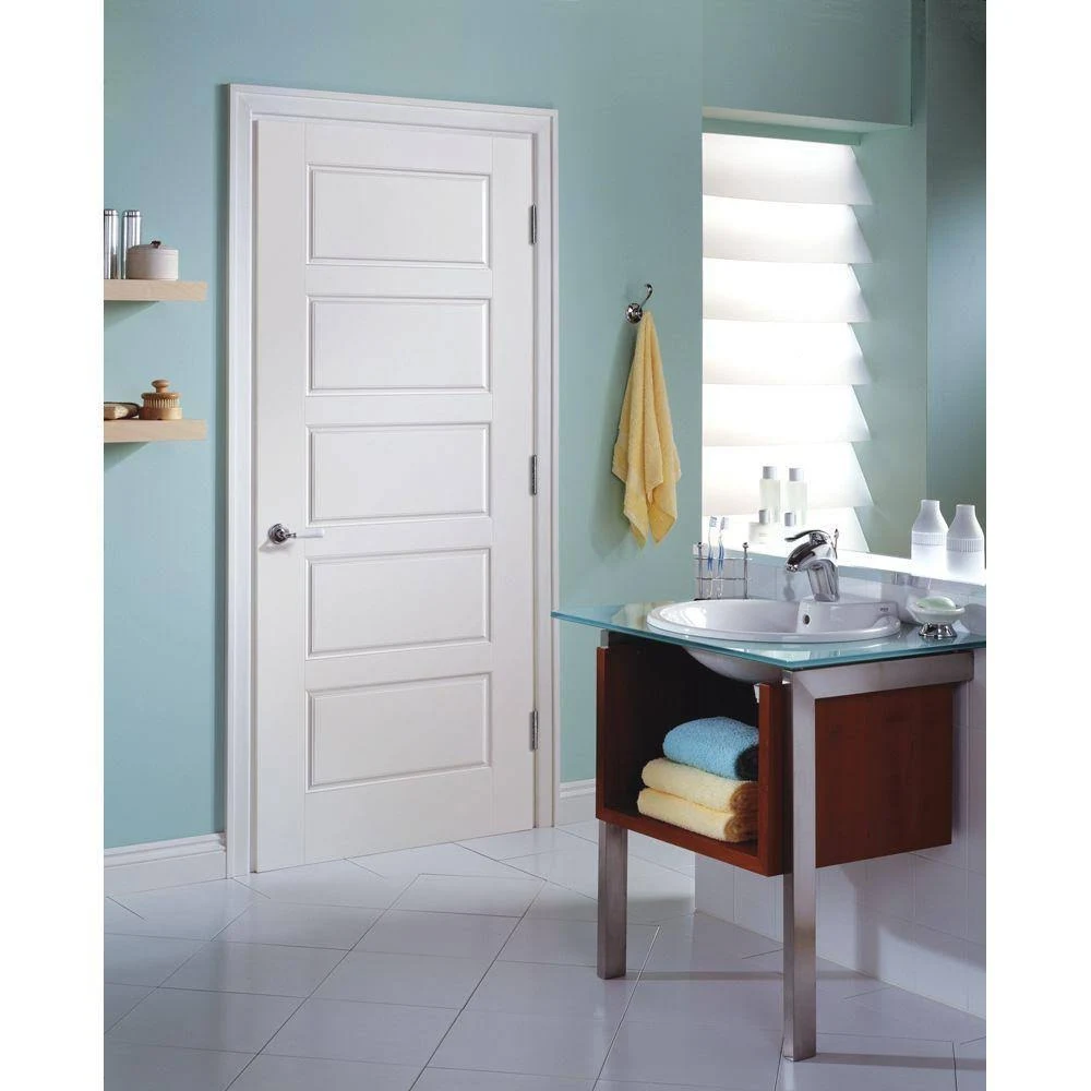 Masonite 36 in. x 80 in. Riverside 5-Panel Left-Handed Hollow-Core Smooth Primed Composite Single Prehung Interior Door