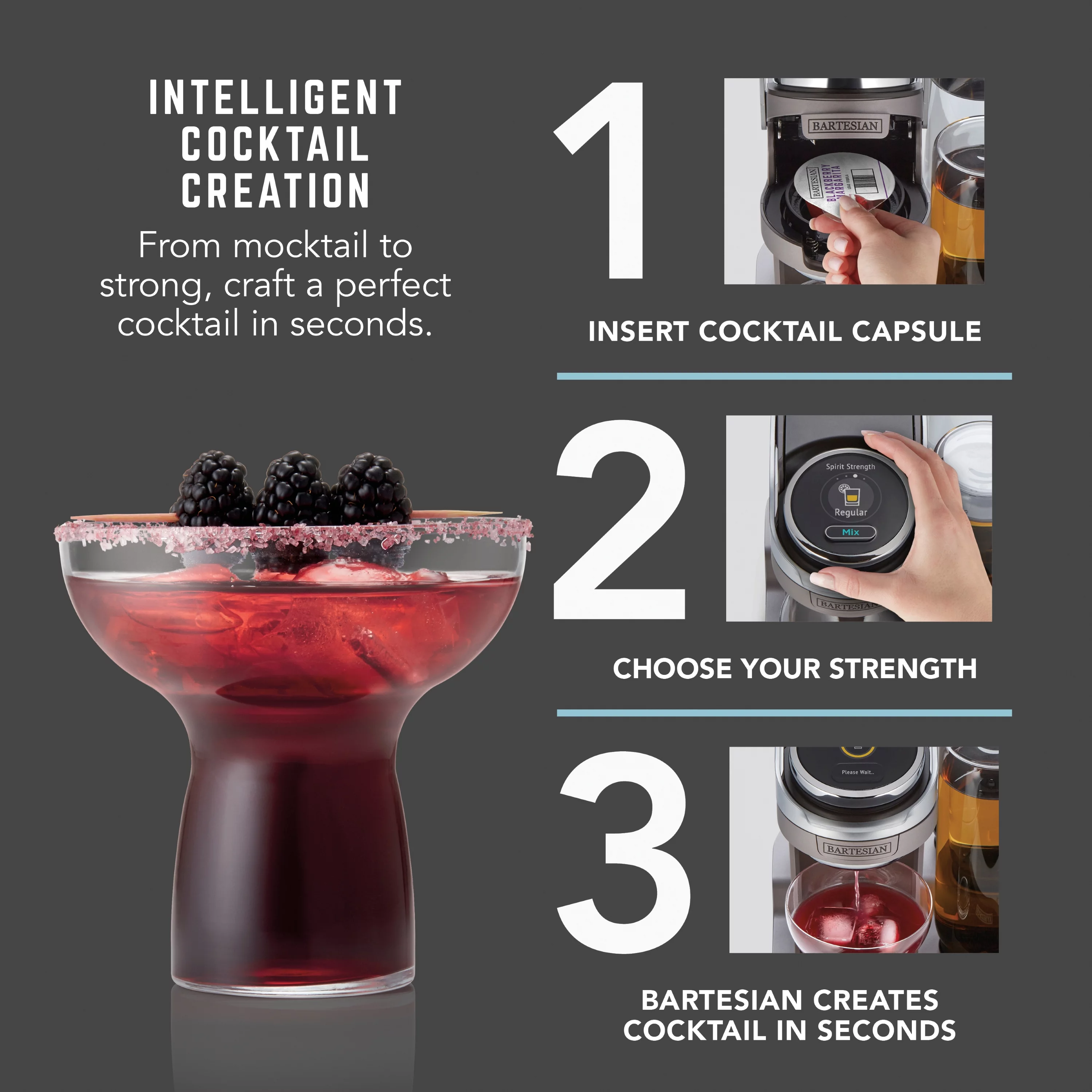 Bartesian Duet Premium Cocktail Machine for the Home Bar, 2 Glass Spirit Bottles