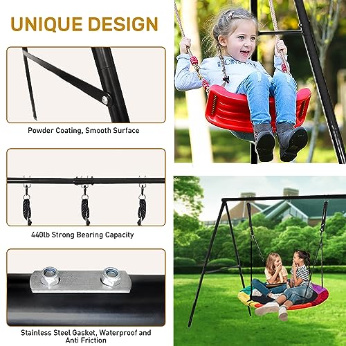 IKARE Heavy Duty Metal Swing Frame, Extra Large Swing Stand for Kids and Adults, Supports up to 440 LBS, Fits for Most Swings, Great for Indoor and Outdoor Activities, Garden, Backyard, Playground