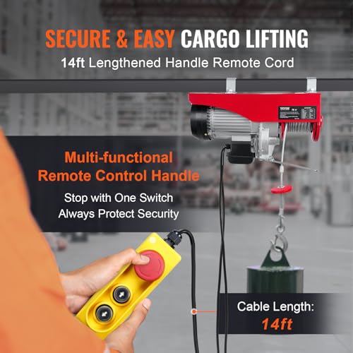VEVOR Electric Hoist, 2200LBS Electric Winch, Steel Electric Lift, 110V Electric Hoist with Remote Control & Single/Double Slings for Lifting in Factories, Warehouses, Construction Site, Mine Filed