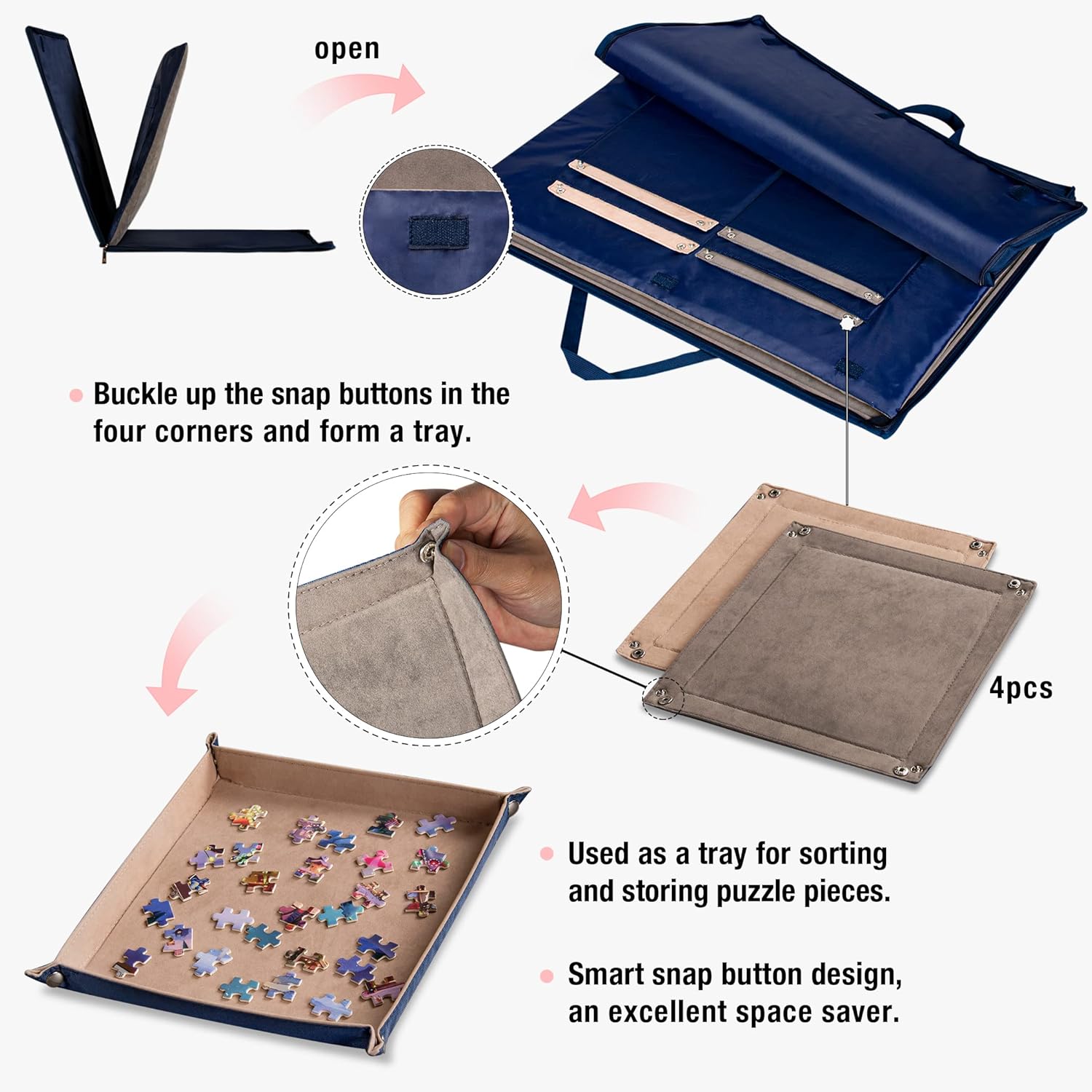 Lavievert Jigsaw Puzzle Case Portable Puzzle Storage Puzzle Board with Six Sorting Trays for Up to 1,500 Pieces - Blue