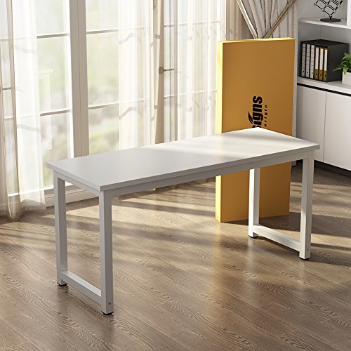 Tribesigns Modern Computer Desk, 63 x 31.5 inch Large Executive Office Desk Computer Table Study Writing Desk Workstation for Home Office, Spliced Desktop, White