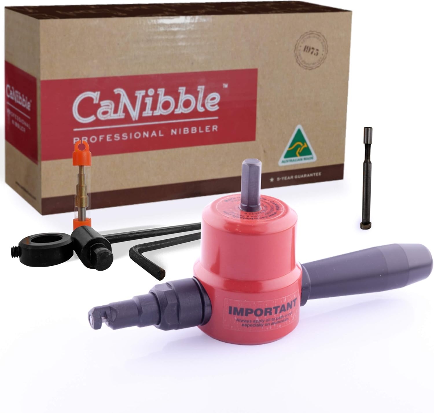 CaNibble Professional Nibbler with Straight & Circle Cutting Attachment Attaches to Drills for Multi-Directional Cutting