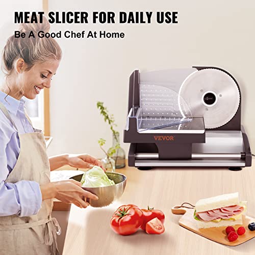VEVOR Meat Slicer, Electric Deli Food Slicer with SUS420 Stainless Steel Blade and Built-in Sharpening Stone, 0-0.6 inch Adjustable Thickness for Commercial and Home Use, Cut Meat and Cheese