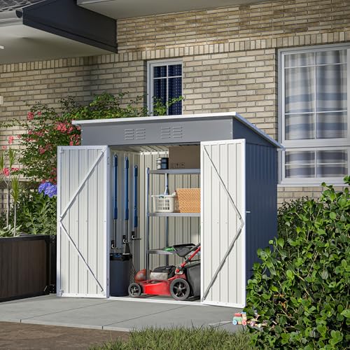 6x4 Ft Outdoor Storage Shed, Heavy-Duty All-Weather Tool Shed with Lockable Doors, Durable Resin Construction for, Patio & Backyard Organization Black