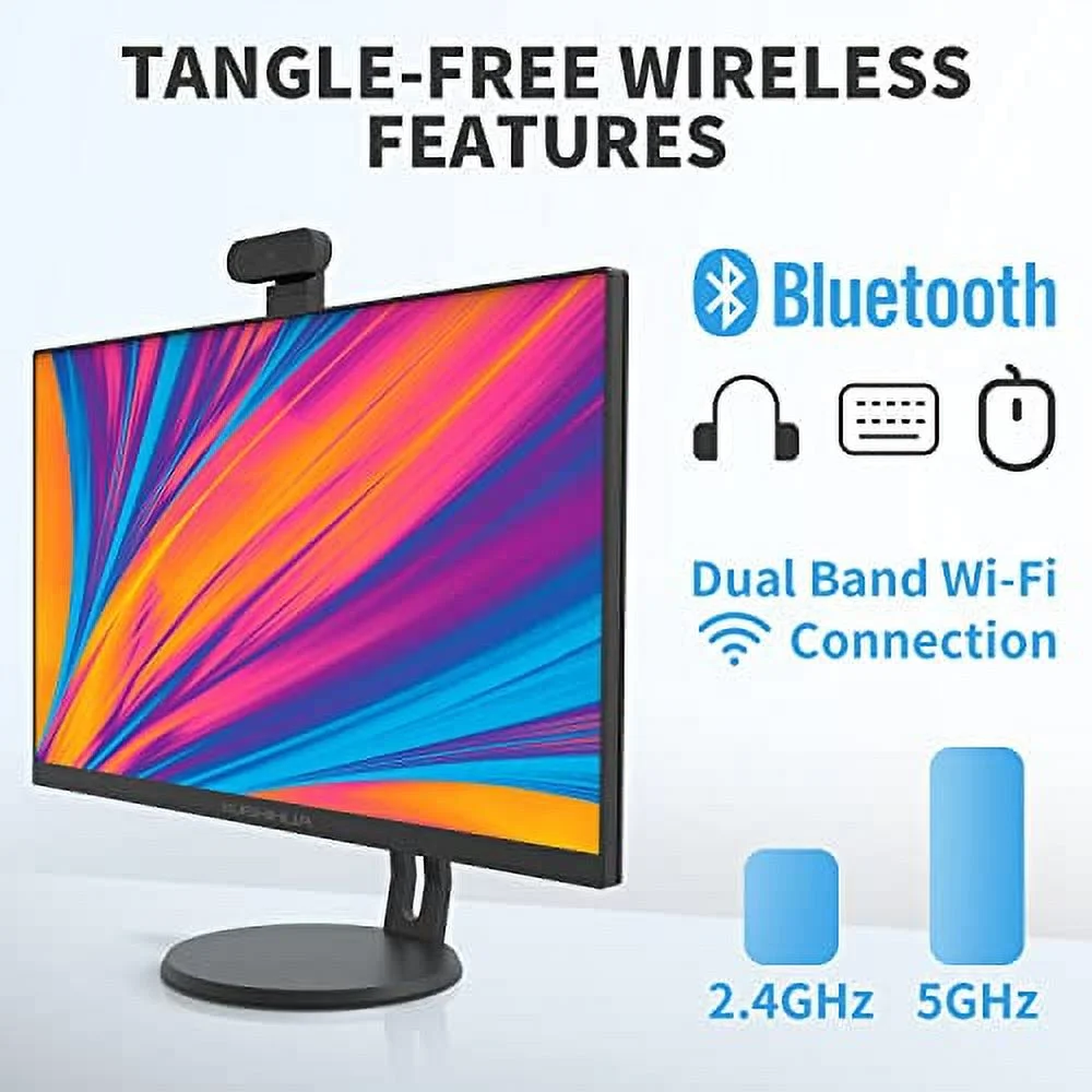 24” All in One Computer Touchscreen, Intel i7 Quad-Core Desktop Computer with Camera, 8G Ram 512G SSD IPS HD Display, WiFi Bluetooth for Home Entertainment Business Office (i7_Black)