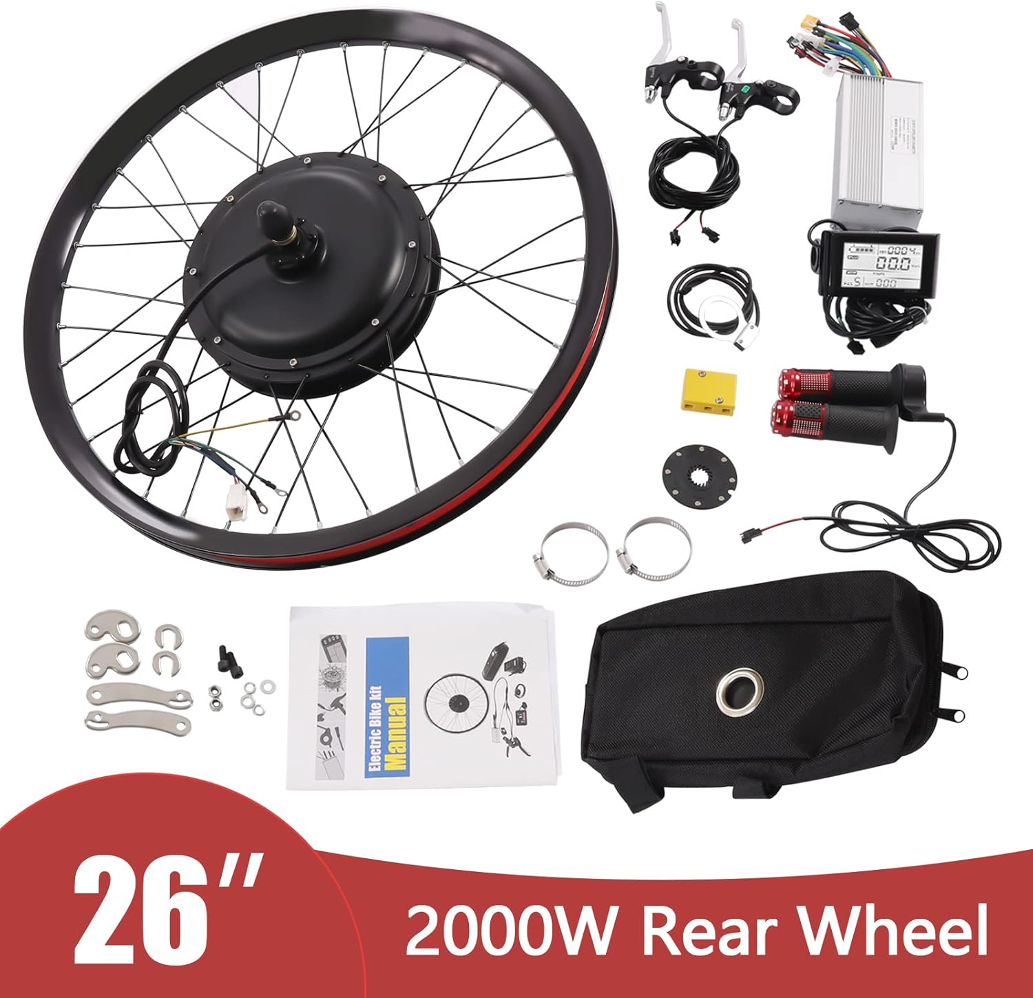 Electric Bicycle Wheel Kit Front/Rear Wheel Hub Motor Electric Bike Conversion Kit, E-Bike Brushless Gear Motor Powerful Hub Motor Waterproof w/LCD Display