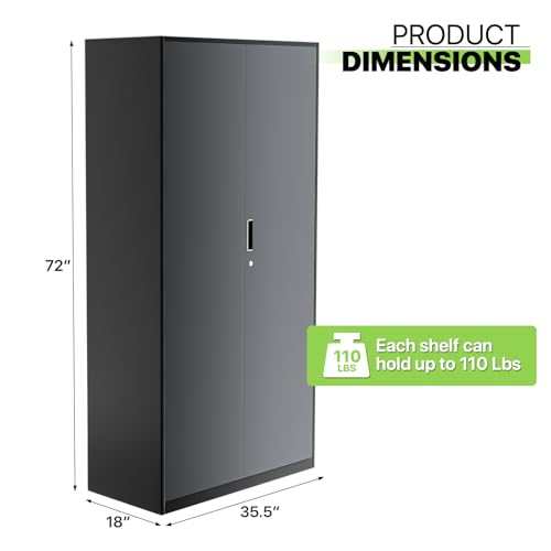 Magshion Metal Storage Cabinet, 72" Locking Storage Wardrobe Cabinet with Hanging Rod, Steel Storage Locker Closet with 4 Shelves for Home Office, Garage, Grey