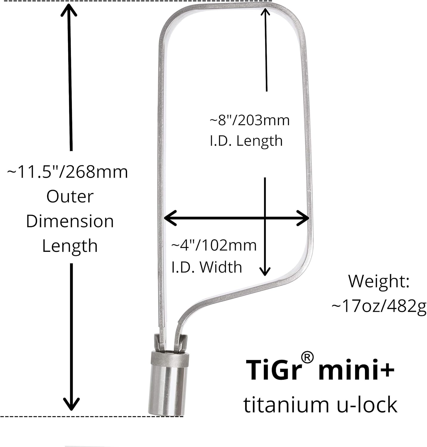 TiGr Mini+ 2-Pack Titanium Bike Locks. This Bicycle U Lock with 2 Mounting Clips are Heavy Duty, Lightweight & High Security. Features Disc-Style U-Locks with 4 Keys (4"/102mm Wide, 8"/203mm Long)