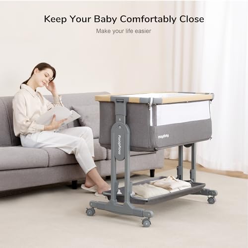 Maydolly Baby Bassinet, 3-in-1 Rocking Bassinet Bedside Sleeper with Wheels, Mattress, Sheet, 7 Height Adjustable, Folding Easy Portable Bassinet for Infant