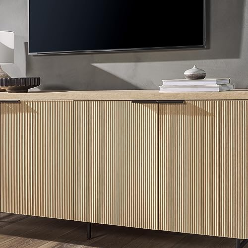 Walker Edison Scandinavian Grooved 4-Door Sideboard, 69 Inch, Black