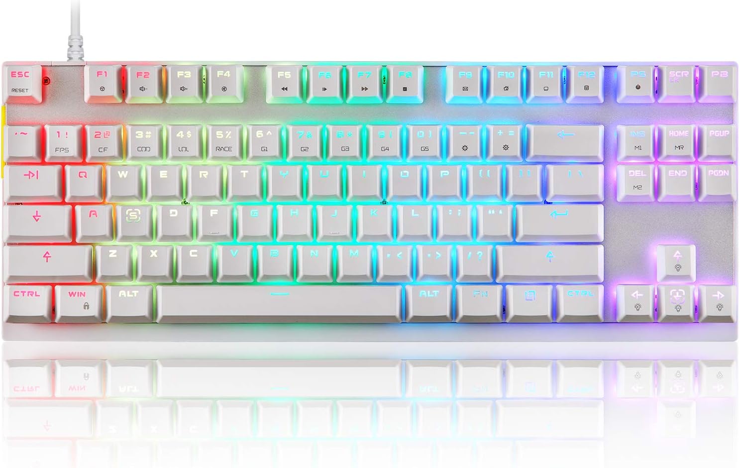 Motospeed Professional Gaming Mechanical Keyboard RGB Rainbow Backlit Compact 87 Keys Wired Gaming Keyboard for Windows Gaming PC(Blue Switch)