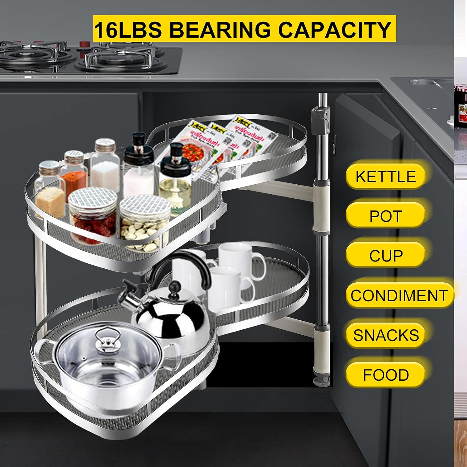 VEVOR Swing Left Blind Corner Cabinet Pull Out for 36 inch Cabinet, 2 Tier Swing Tray Blind Kitchen Cabinet, Soft Close Cloud Blind Organizer for Right Handed Open Blind Corner Cabinet