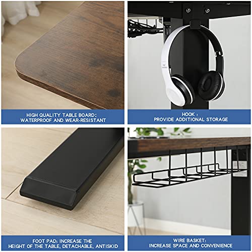 Electric Height Adjustable Standing Desk, 55 x 24 Inches Home Office Computer Desk - Memory Settings - Solid Top - Double-Beam Construction - Anti-Collision Technology and Current Protection