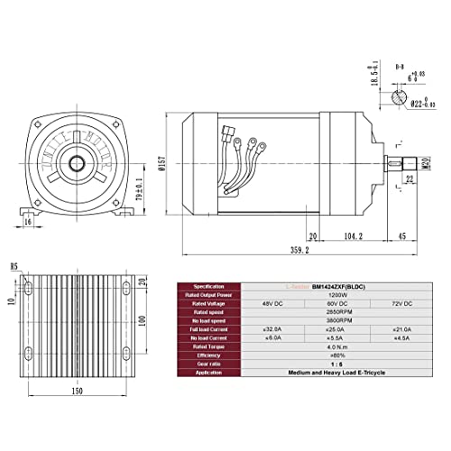 L-faster 48V60V 1200W Electric Tricycle BLDC Geared Brushless Motor BM1424ZXF Cargo E-Pedicab Engine Three-Wheel Bicycle Motor(60V)