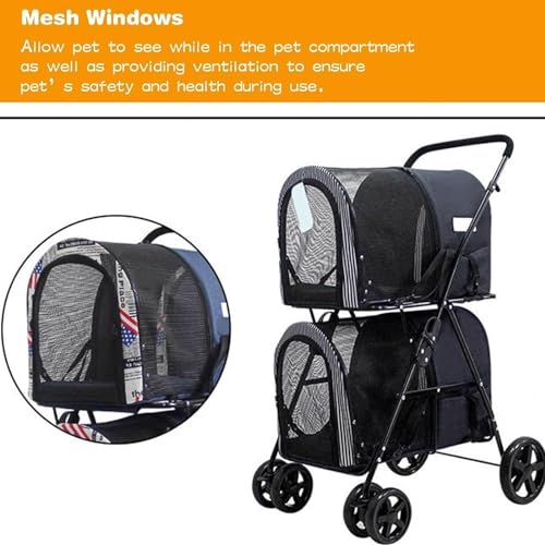 Folding Double Decker Pet Stroller, 4 Wheel Dog Stroller for Large Or 2 Dogs, Dog Stroller with Small Pocket, Pet Can Easily Walk in/Out Up to 22 Lbs,A