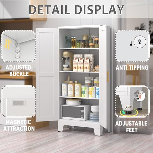 75.2" Tall Metal Pantry Cabinet, Storage Cabinets with 4 Door and 4 Adjustable Shelves, Black Kitchen Pantry Storage Cabinet, Freestanding Cupboard for Kitchen Dining Room Living Room Bathroom