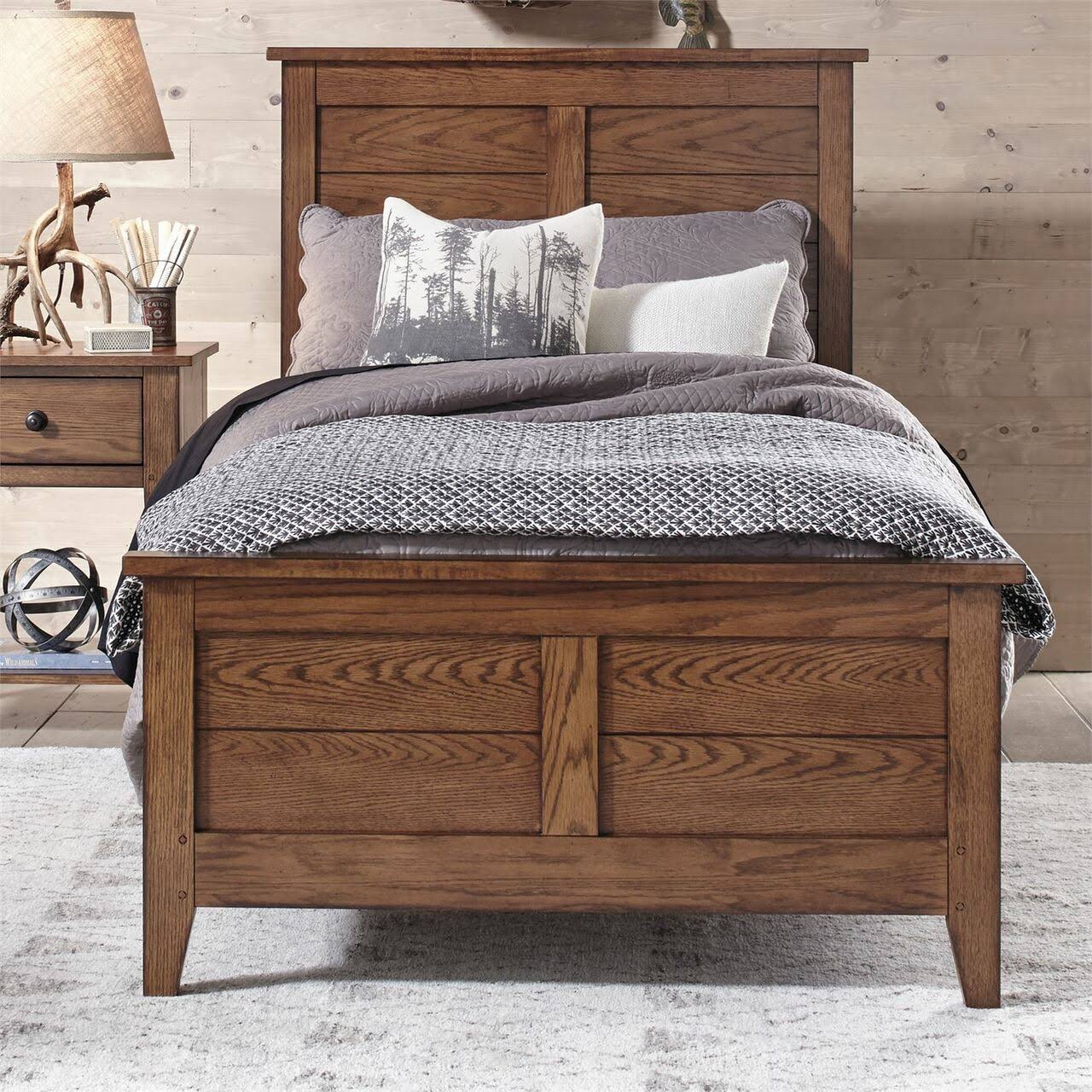 Liberty Furniture Grandpas Cabin Youth Panel Bed in Aged Oak, Twin