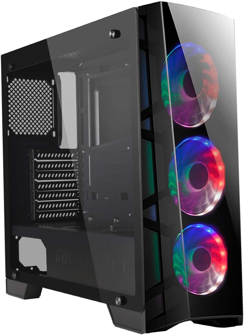 GOLDEN FIELD Z20 Computer Case with 3 RGB Fans Mid Tower Gaming PC Case EATX/ATX/MATX/ITX Tempered Glass Side Panel Swing Open Door Design