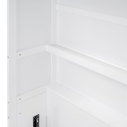 Queen Size Murphy Bed with 2-Tier Cabinet, Foldable Wall Bed w/Storage Shelves, Flexible Slats Mattress Support, Space-Saving Design, Easy Assemble