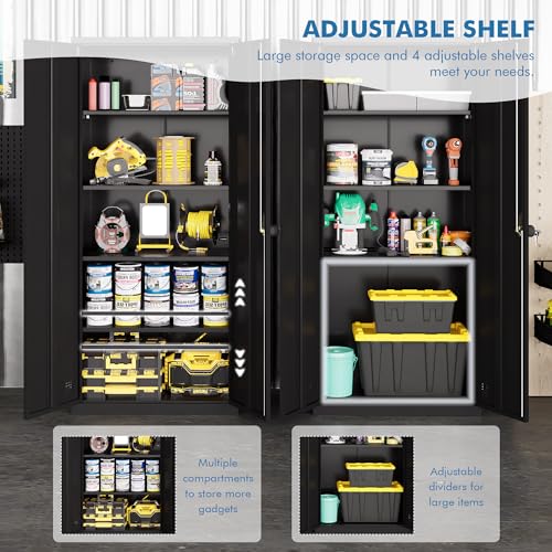 Qiaoxuan Metal Garage Storage Cabinet with 2 Doors and 4 Adjustable Shelves, Steel Locking Office File Cabinet, Tall Tool Cabinet for Home, Garage, Warehouse, Gym, School (71")