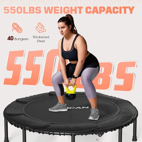 BCAN 450LBS/550LBS Foldable Mini Trampoline, 40"/48" Fitness Trampoline with Durable Bungees, Stable & Quiet Exercise Rebounder for Kids/Adults,Great Mini Trampoline for Indoor/Garden Workout