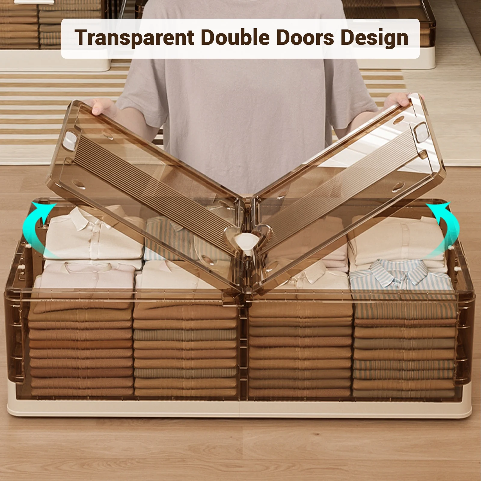14gal Under Bed Storage Containers - 2 Pack,Stackable Storage Bins with Wheels,Large Capacity Transparent Organizer for Space Saving,Ideal for Clothes, Toys