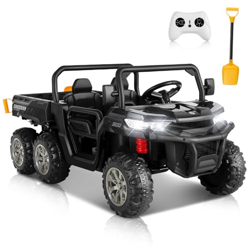 Hikole Two Seater Ride on Cars for Kids, 6x6 24V Kids UTV with Dump Bed&Shovel, 6 EVA Tires, Spring Suspension, LED Light, Music, Bluetooth, USB, Side by Side Electric Dump Truck for Boys 3-8, Blue