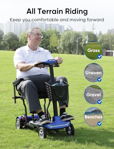 Mobility Scooter for Adults, Seniors - 37.5 lbs Ultra Lightweight Folding Mobility Scooters for Seniors Airport Approved, All Terrain 4 Wheel Motorized Scooter for Travel, 275 lbs Capacity, Blue