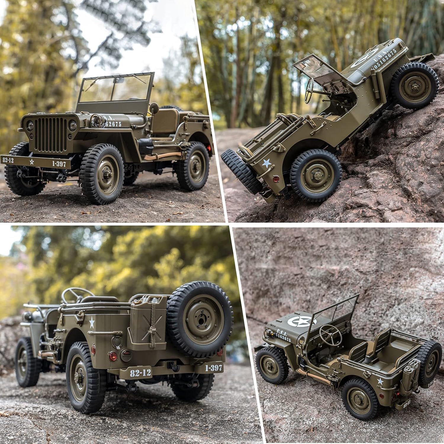 RocHobby 1/12 1941 MB Scaler RC Jeep, 4x4 Hobby Grade RTR RC Car Mini RC Rock Crawler Military, 2.4Ghz RC Truck with 180 Brushed Motor, LED Lights, Battery and USB Charger for Adults