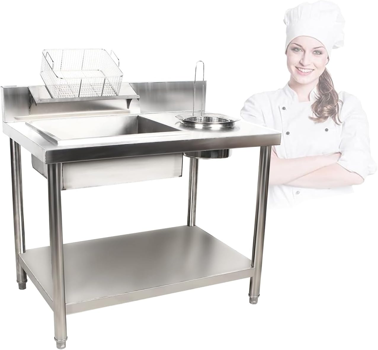 Breading Table Commercial Fried Food Prep Table, Quality Stainless Steel Fried Food Prep Station Heavy Duty Commercial Work Table for Restaurant, Home and Hotel