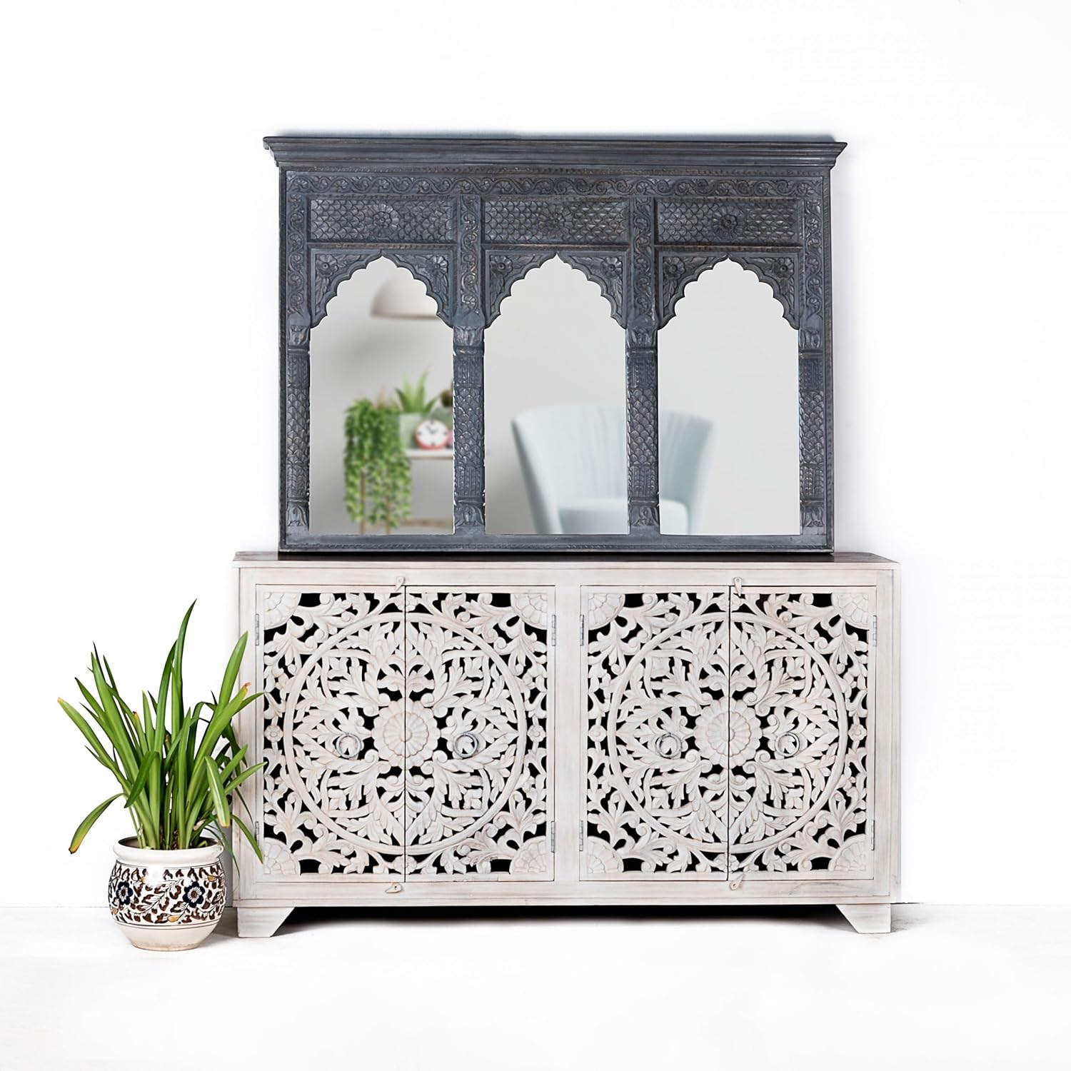 | Hand Carved White Sideboard | Hand Carved Furniture | Living Room Furniture | Lifestyle Decor Furniture | Sideboard | Cabinet | Furniture