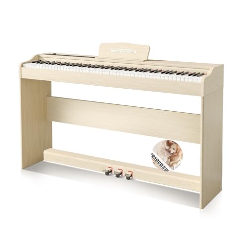 Digital Piano Hammer Action Keyboard 88 Keys Upright Acoustic Electric Weighted Piano Beginner MIDI Cover Full Size Sustain Pedal Stand Real Professional SR-FH80 (Beige Full Cover)