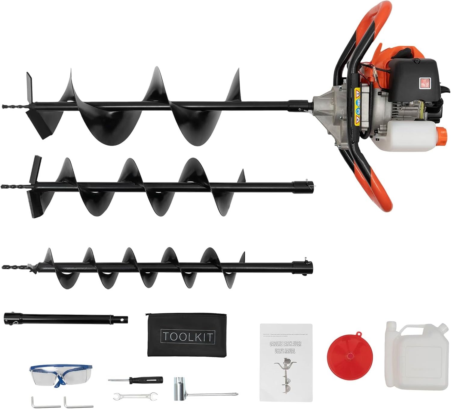 52cc Gas Powered Earth Auger Post Hole Digger Borer Fence Ground Drill with 4", 6", 8" Bits - Powerful 2-Stroke Engine, for Farm Garden Digging/Drilling/Planting (Subcontract delivery)