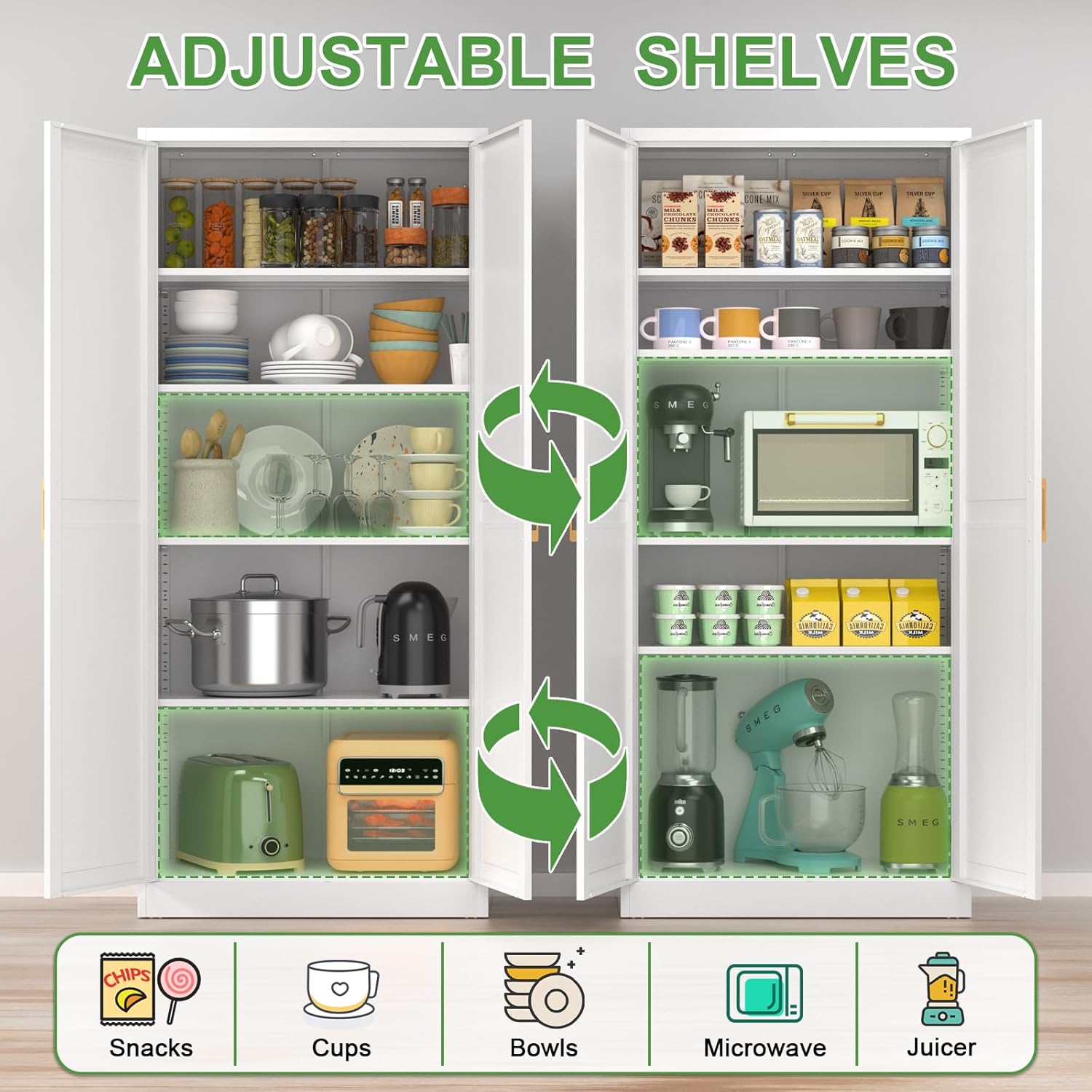 71''Kitchen Pantry Storage Cabinet,Freestanding Kitchen Pantry Cabinet,White Cabinets with Doors and Shelves, Tall Kitchen Storage Cabinet,Food Pantry Cabinet for Kitchen Pantry