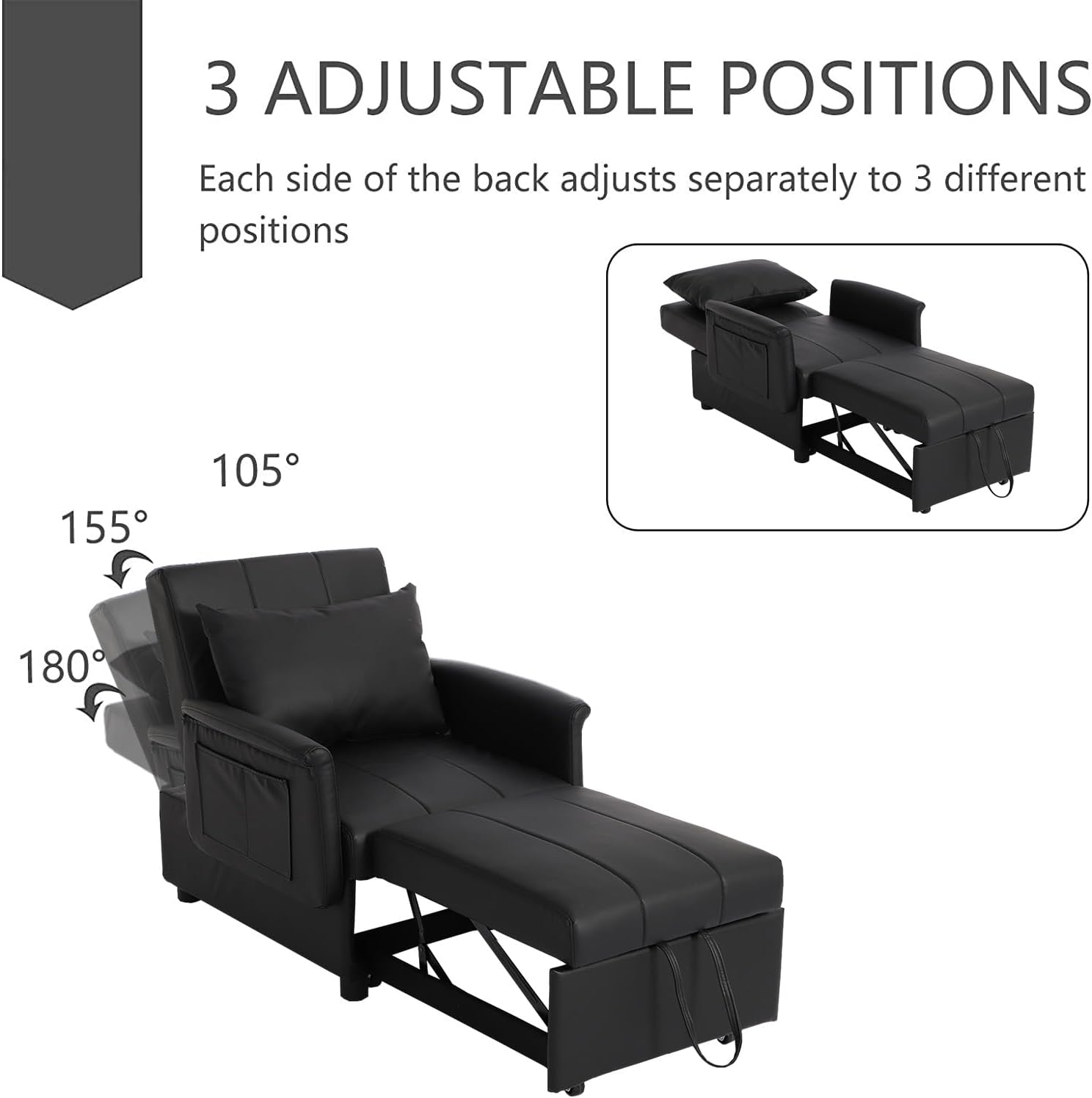 BINGTOO Bed Chair, 3 in 1 Lounge Chair,Multi-Function Folding Sofa Bed, Ottoman Bed Sleeper, Pull Out Sofa Bed Chair, Ottoman Bed, Convertible Chair to Bed, Pull Out Bed Couch for Home Office