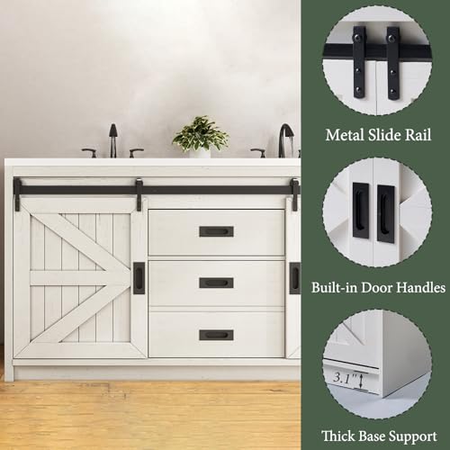 60" Farmhouse Sliding Barn Door Bathroom Double Vanity with Sink Combo, Bathroom Vanity Cabinet with Drawers & Metal Handles, Freestanding, Gray
