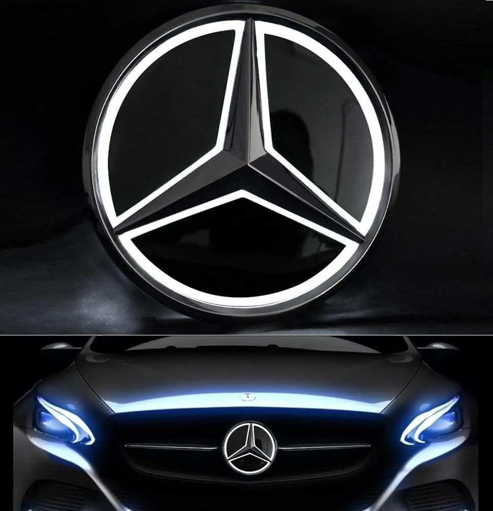 W205 Front Grille Star Emblem LED Logo, Bright Illuminated Badge for 2011-2019 Mercedes C/E/A/B-Class Pack of 2