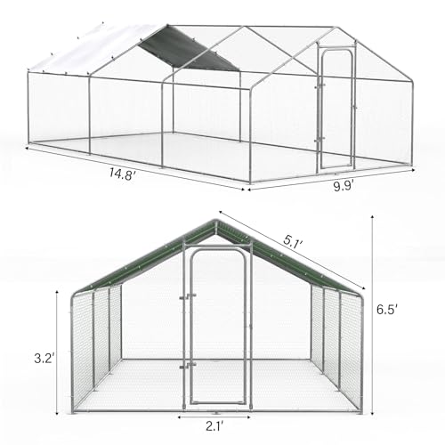 Chicken Coop Large Metal Chicken Run for Yard Walk-in Heavy Duty Chicken Pen with Waterproof and Anti-UV Cover Poultry Cage for Outdoor