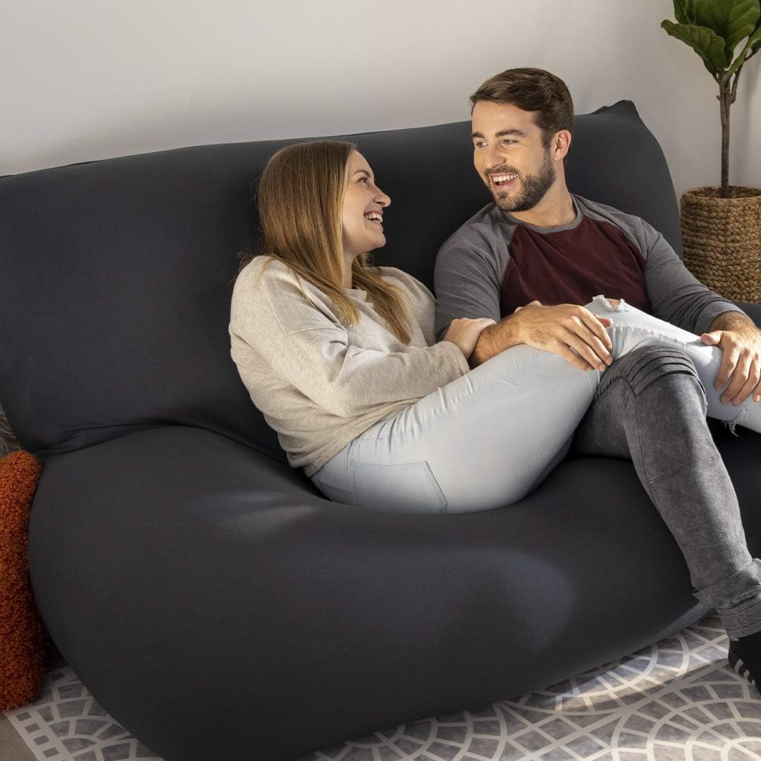 Yogibo Double Oversized Bean Bag Chair, Beanbag Bed with a Washable Outer Cover, Cozy Sofa for Gaming, Reading, and Relaxing, Filled with Soft Mini Beads, Brown