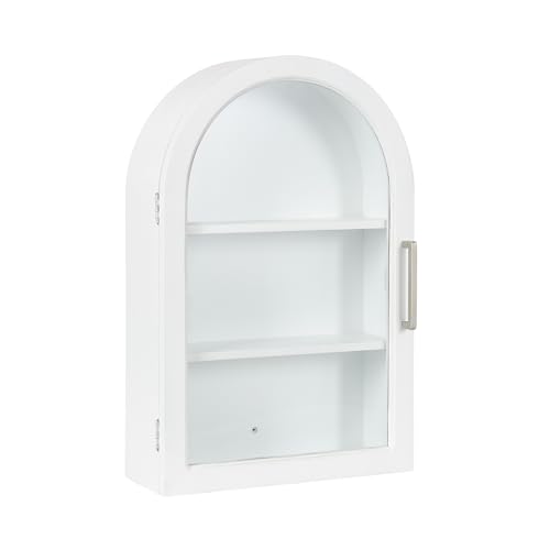 Kate and Laurel Arcott Modern Arch Wall Cabinet, 21 x 8 x 30, Natural Wood and White, Transitional Arched Cabinet for Use as Over-The-Toilet Storage or Living Room Storage Cabinet