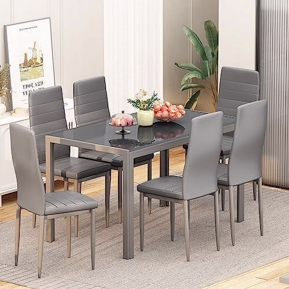 TJUNBOLIFE Dining Table Sets for 4  5 Piece Faux Marble Kitchen Table and Chairs Set for 4 Person  47" Modern Dining Table and PU Leather Chairs Modern Dining Room Sets for Small Dine