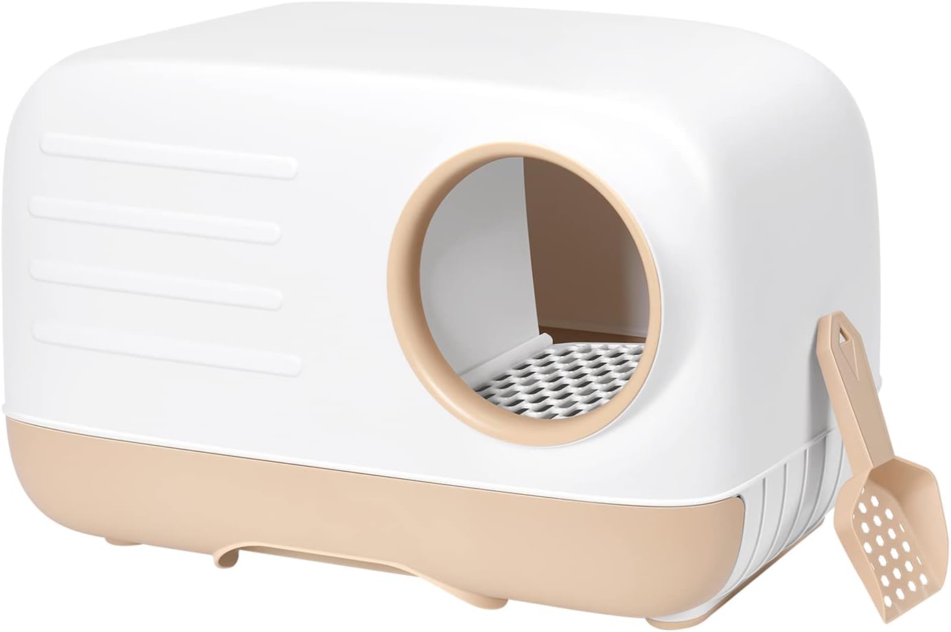 Petament Cat Litter Box,Fully Enclosed Litter Box Holds Odors,Prevents Urine and Litter Leakage,Assembly Free,Easy to Clean Stylish Litter Box Furniture with Pull-Out Litter Tray and Litter Scoop