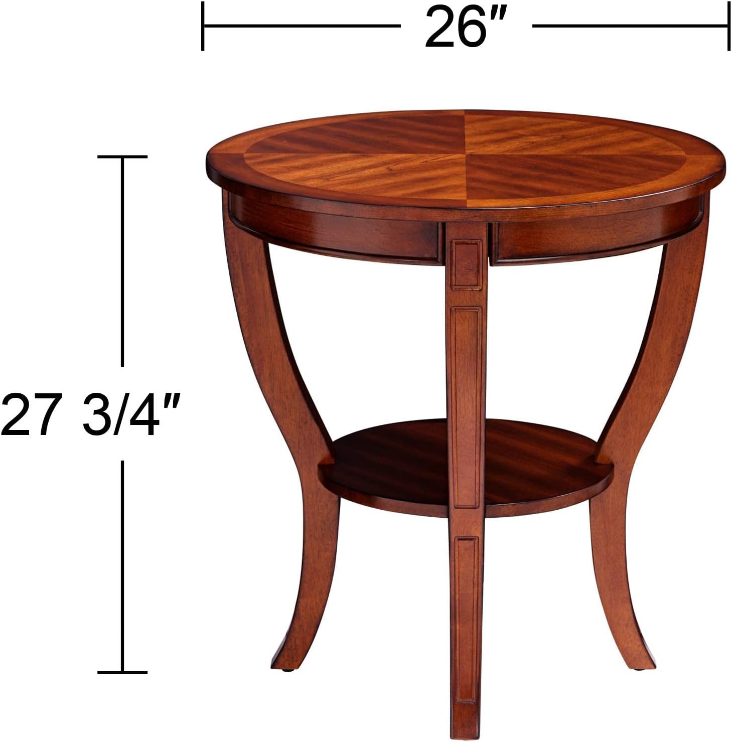 Patterson II Farmhouse Rustic Cherry Wood Round Accent Side End Table 26" Wide Natural Grain Curving Legs for Spaces Living Room Home House Entryway Balcony Bedroom Office