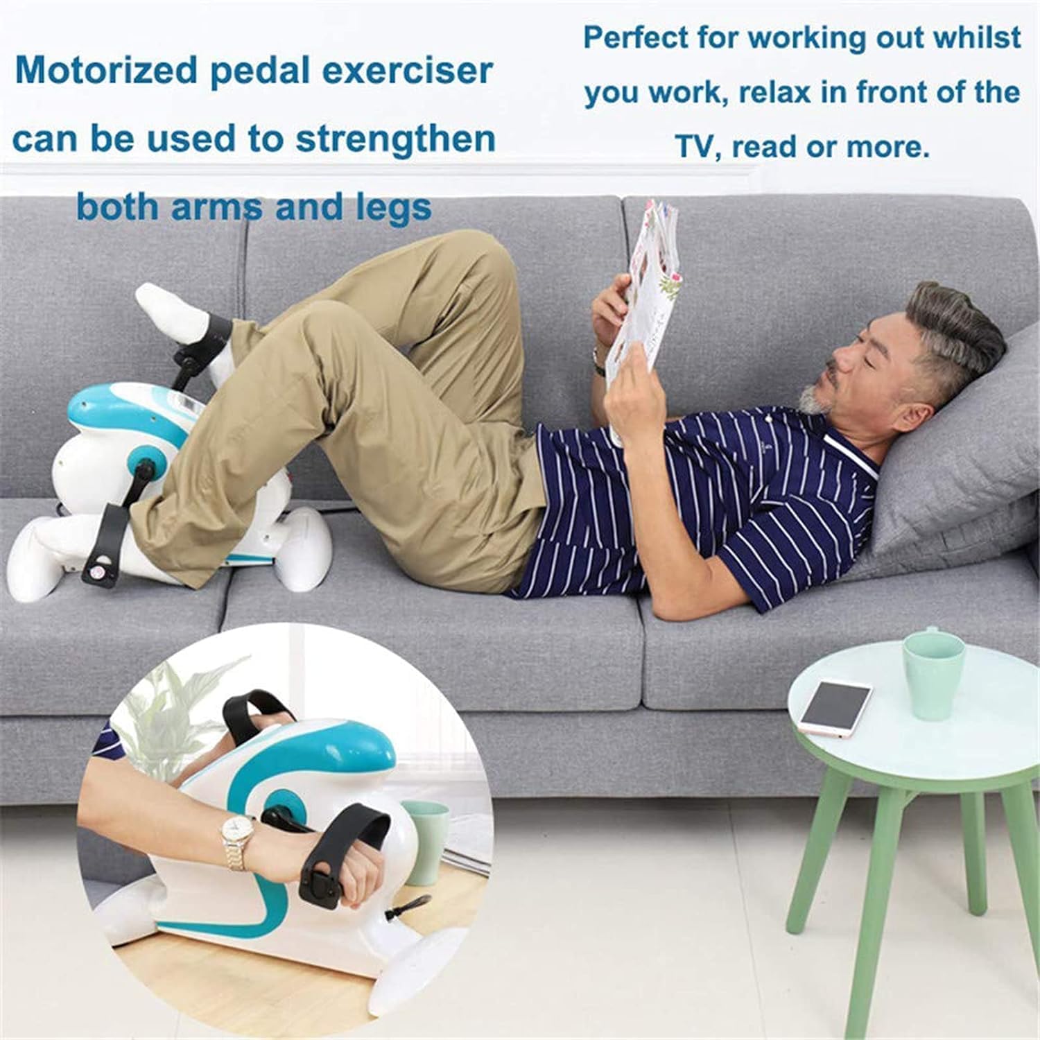 Pedal Exerciser with LCD Display, Mini Arm Leg Exercise Bike Foot Hand Cycle Portable Stationary Peddler Machine Bicycle Exerciser for Elderly Men Women