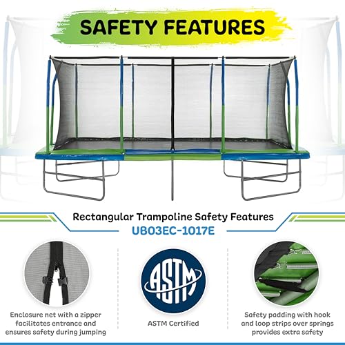 Upper Bounce Rectangle Trampoline Set with Premium Top-Ring Enclosure System – Outdoor Trampoline - Gymnastics Rectangular Trampoline for Kids - Adults - Supports Upto 500 lbs.